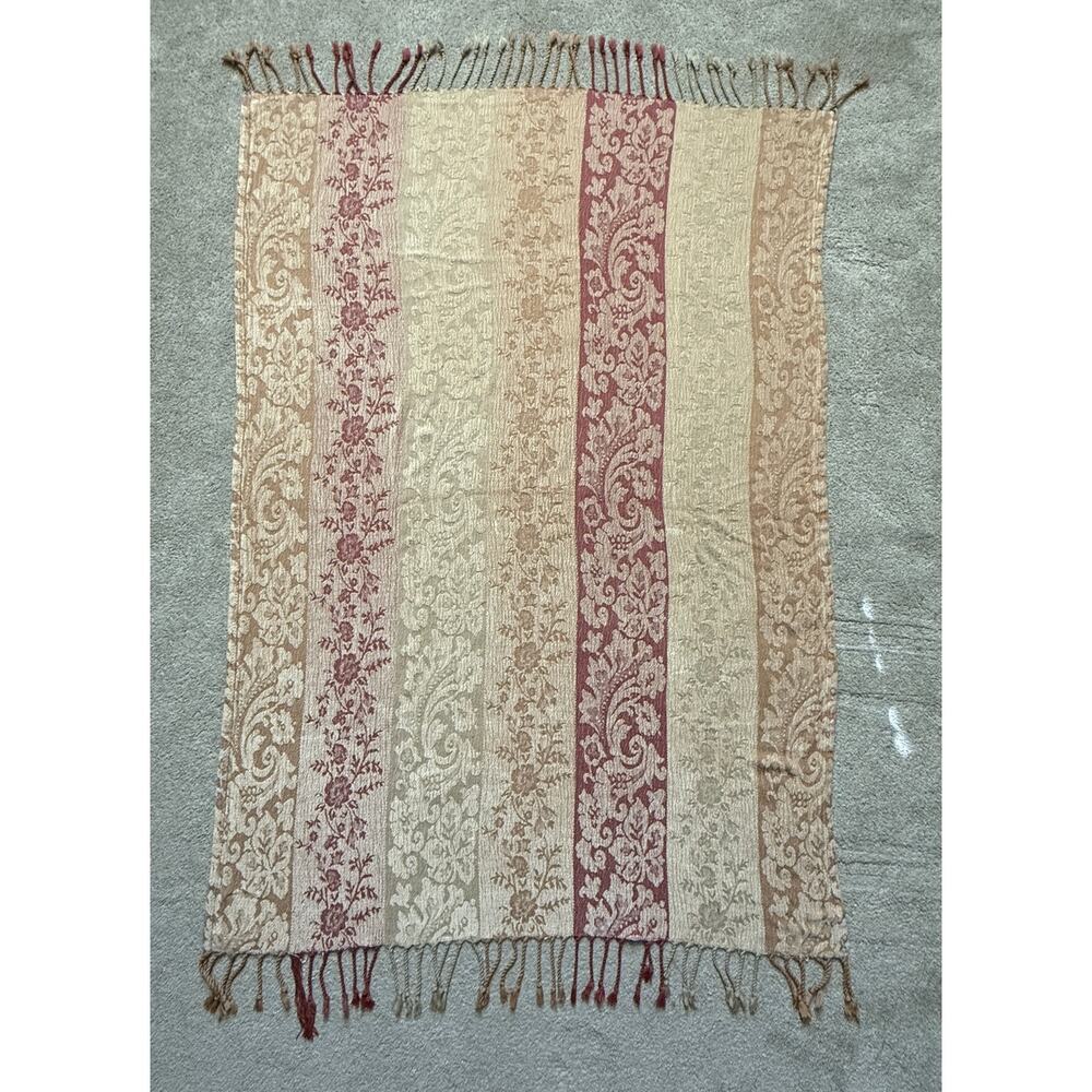 Vtg 90s Calzeat of Scotland Fringed throw blanket striped Paisley Floral 40 x 65